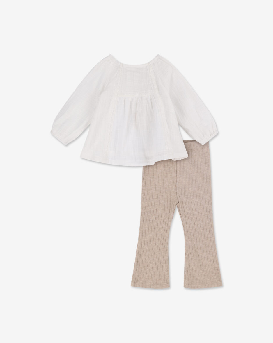 סט טוניקת אריג עם מכנסיים מתרחבים H